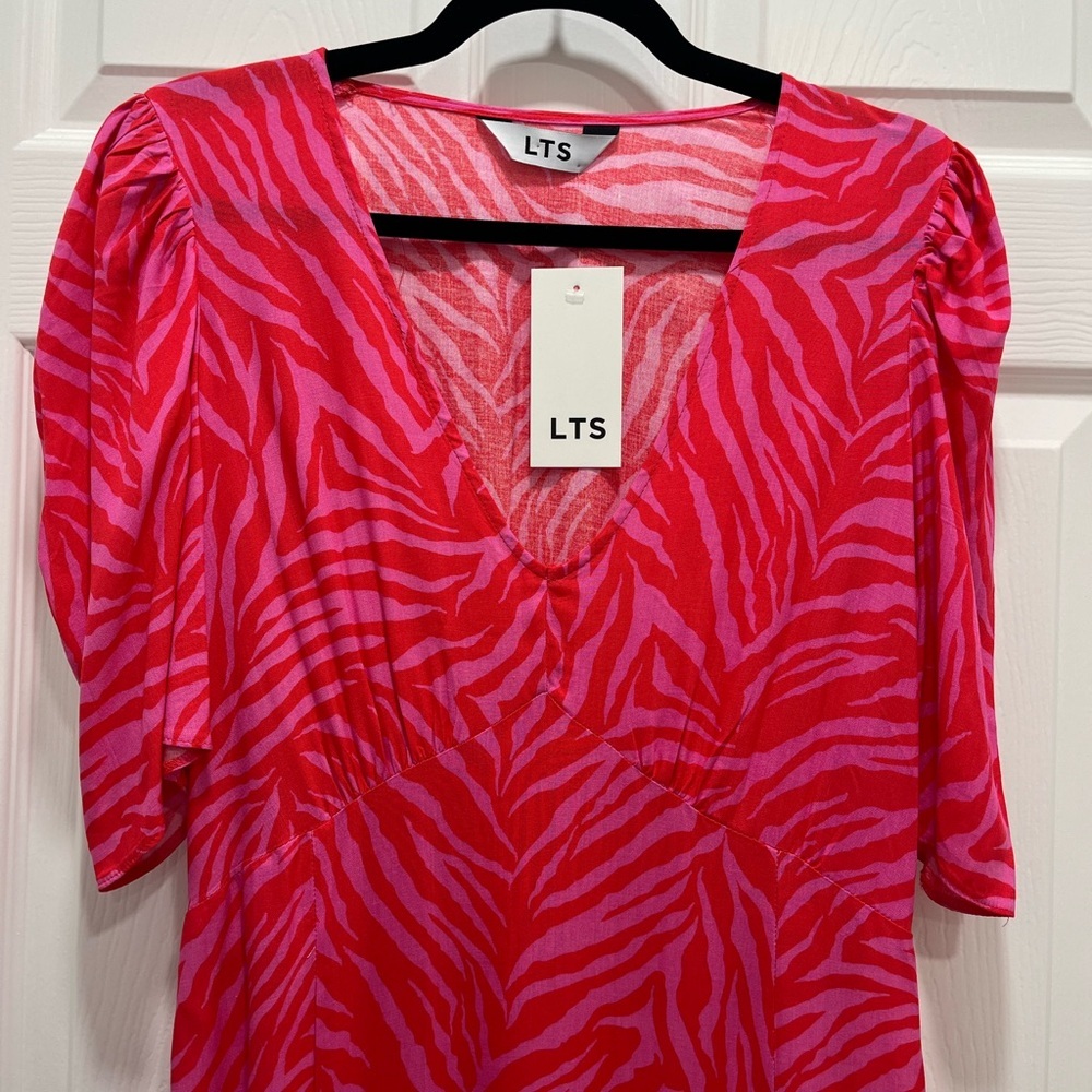 NWT LTS |‎ Long Tall Sally Bright Pink Zebra Print Midi Tea Dress Size 8 Tall - Picture 6 of 16